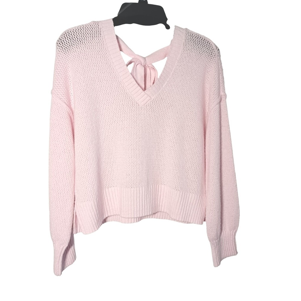 Love Knits NYC Light Pink Soft Open Knit Breathable Tie Back Crop Sweater XL
